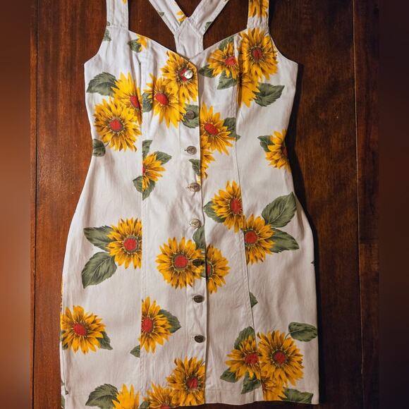 YOYO Dresses & Skirts - Vintage 90s Mini Sunflower Print Cotton Dress